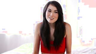 long-haired brunette answering all