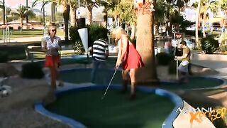 blonde angie plays golf